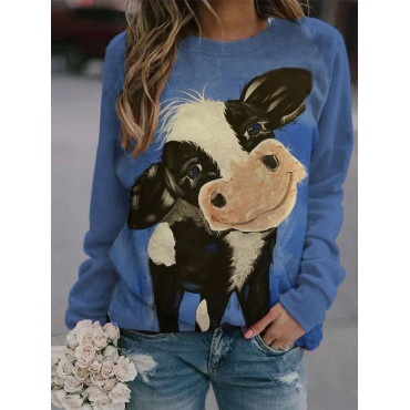 Cute Cow Printed Casual Sweatshirt
