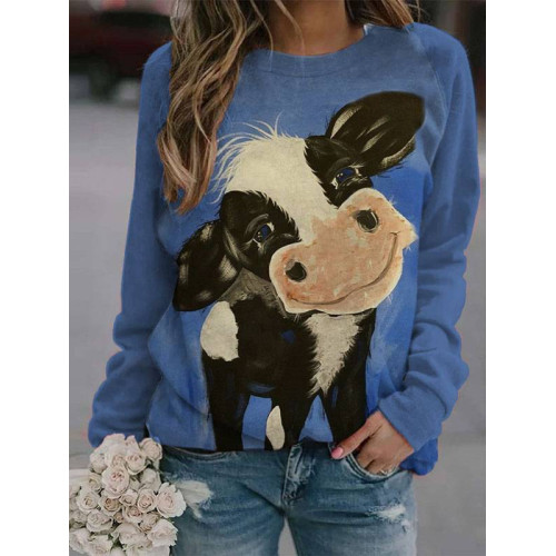 Cute Cow Printed Casual Sweatshirt