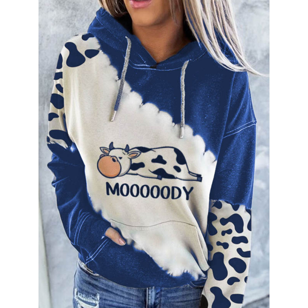 Cute Cow With Spot Printed Hoodie