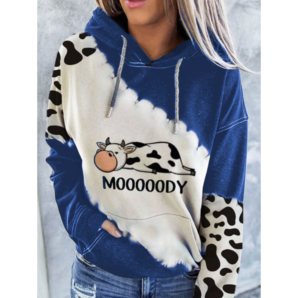 Cute Cow With Spot Printed Hoodie