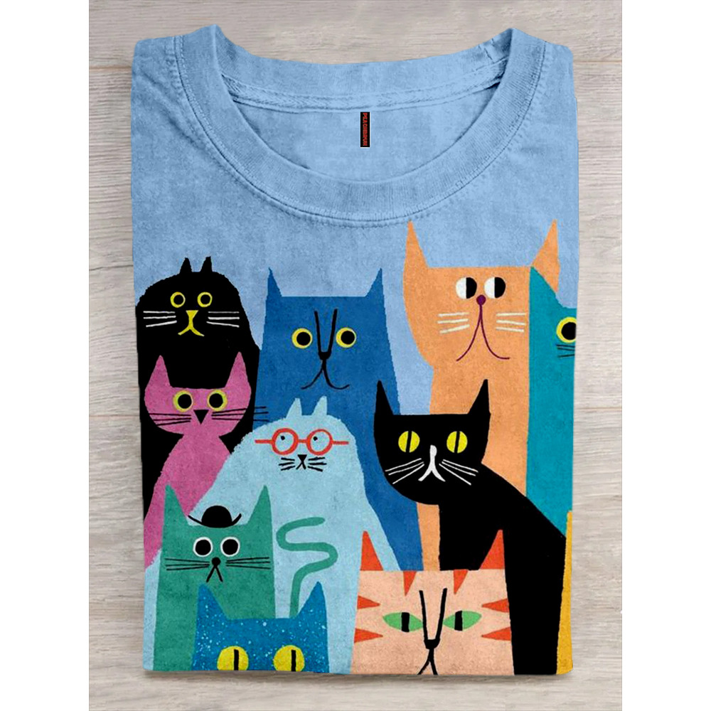 Cute Crowded Cartoon Cats Graphic Comfy T Shirt