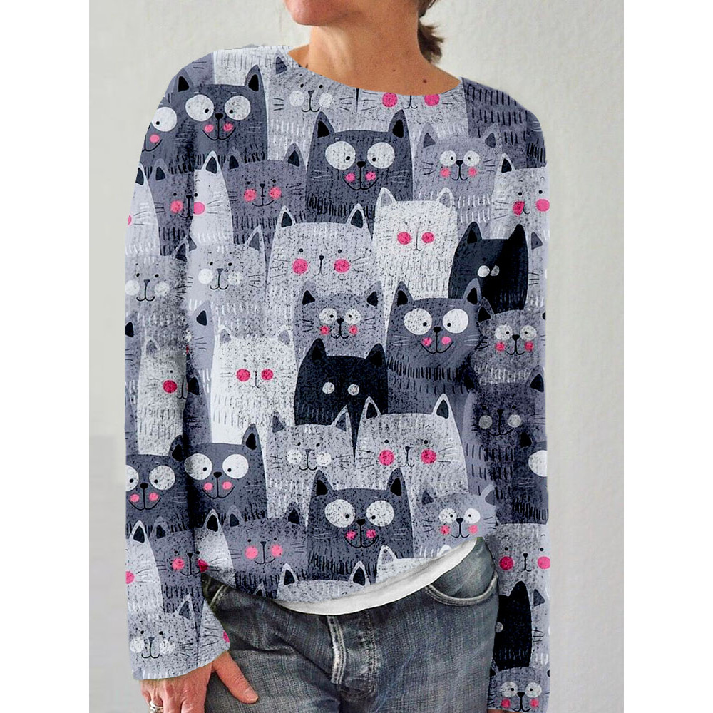 Cute Crowded Cats Art Crew Neck Cozy Sweater