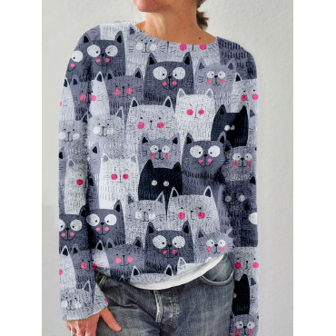 Cute Crowded Cats Art Crew Neck Cozy Sweater
