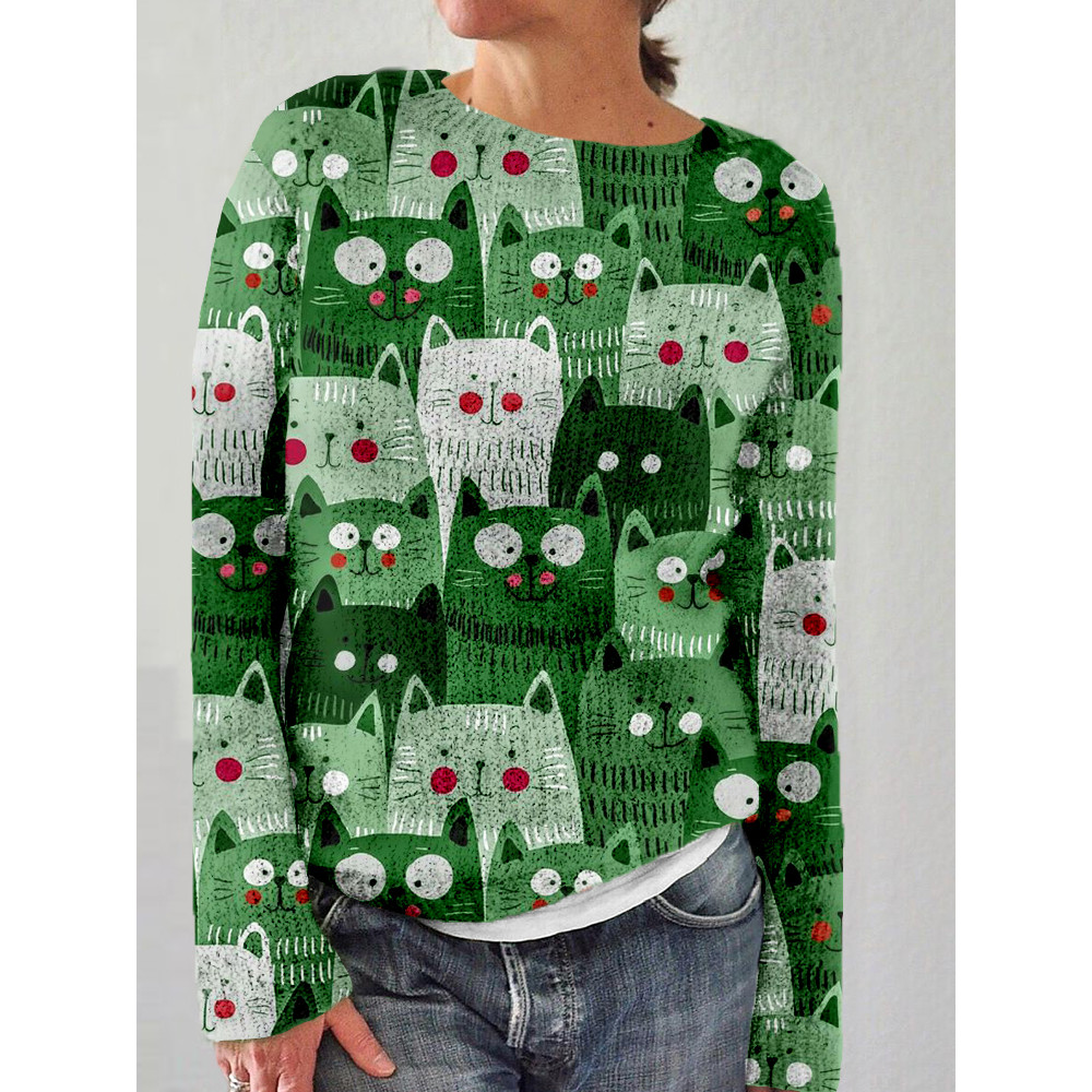 Cute Crowded Cats Art Crew Neck Cozy Sweater