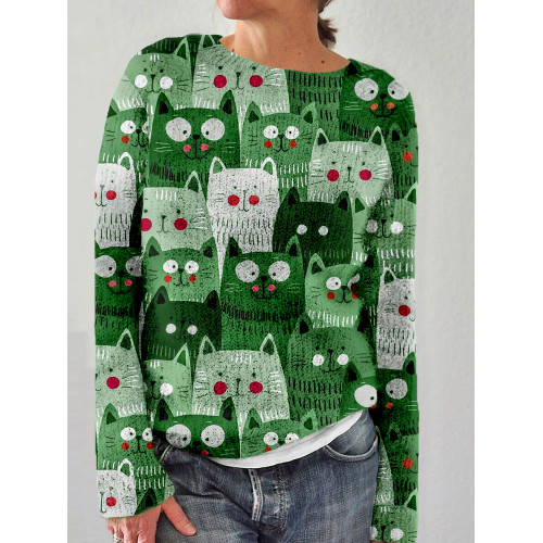 Cute Crowded Cats Art Crew Neck Cozy Sweater