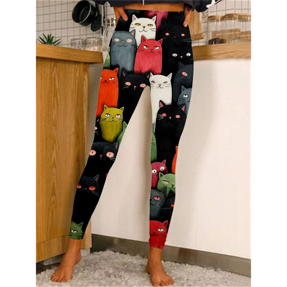 Cute Crowded Cats Art Pattern Casual Leggings