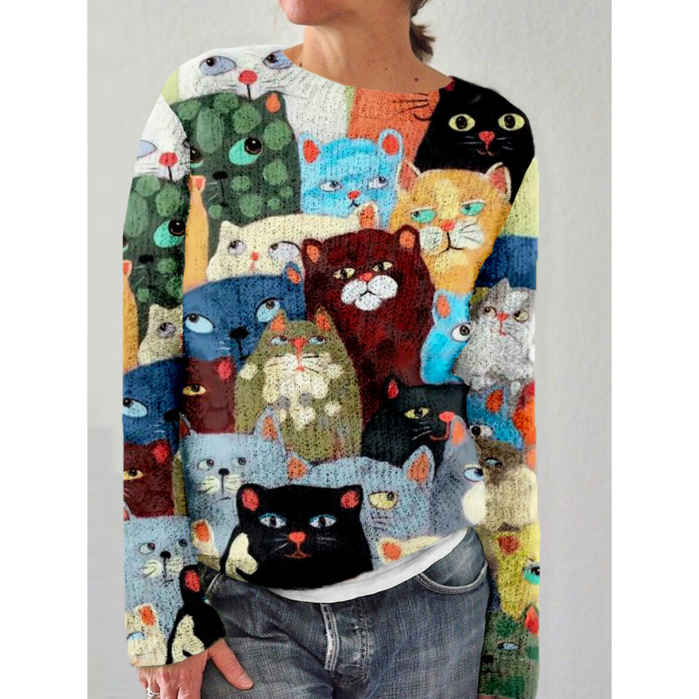 Cute Crowded Cats Art Pattern Cozy Sweater