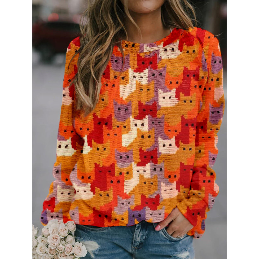 Cute Crowded Cats Knit Art Comfy Sweatshirt