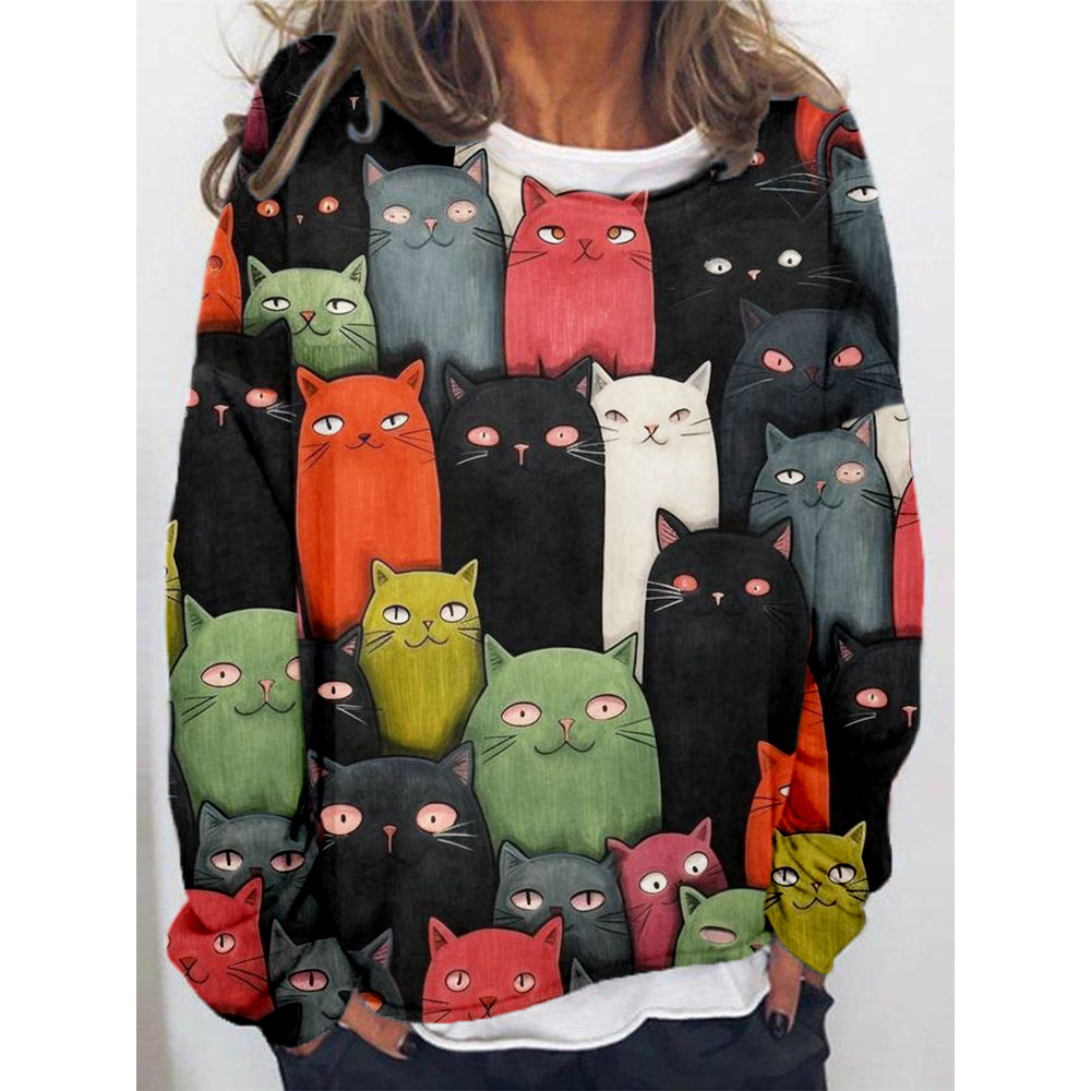 Cute Crowded Cats Pattern Oversized Comfy Sweatshirt