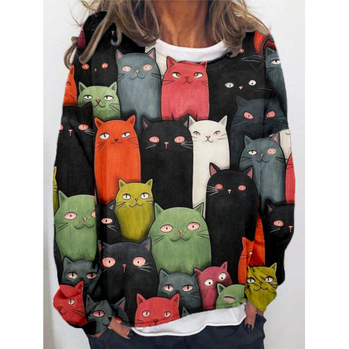 Cute Crowded Cats Pattern Oversized Comfy Sweatshirt