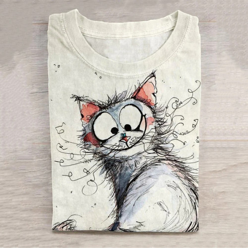 Cute Kitten Cat Animal Casual Print T-Shirt