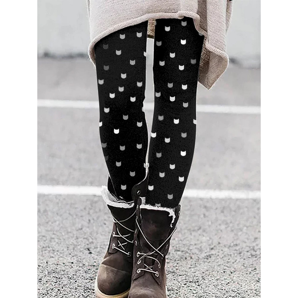 Cute Little Kitty Pattern Casual Cozy Leggings