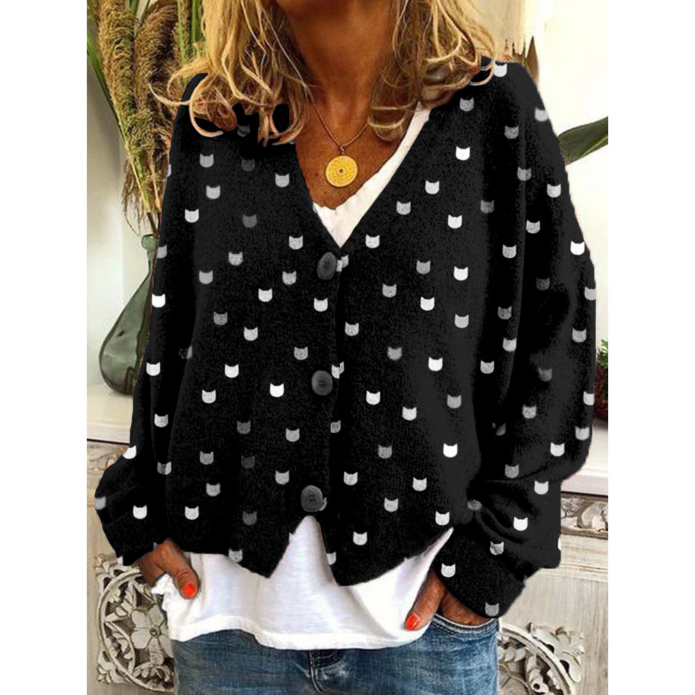 Cute Little Kitty Pattern Cozy Button Cardigan