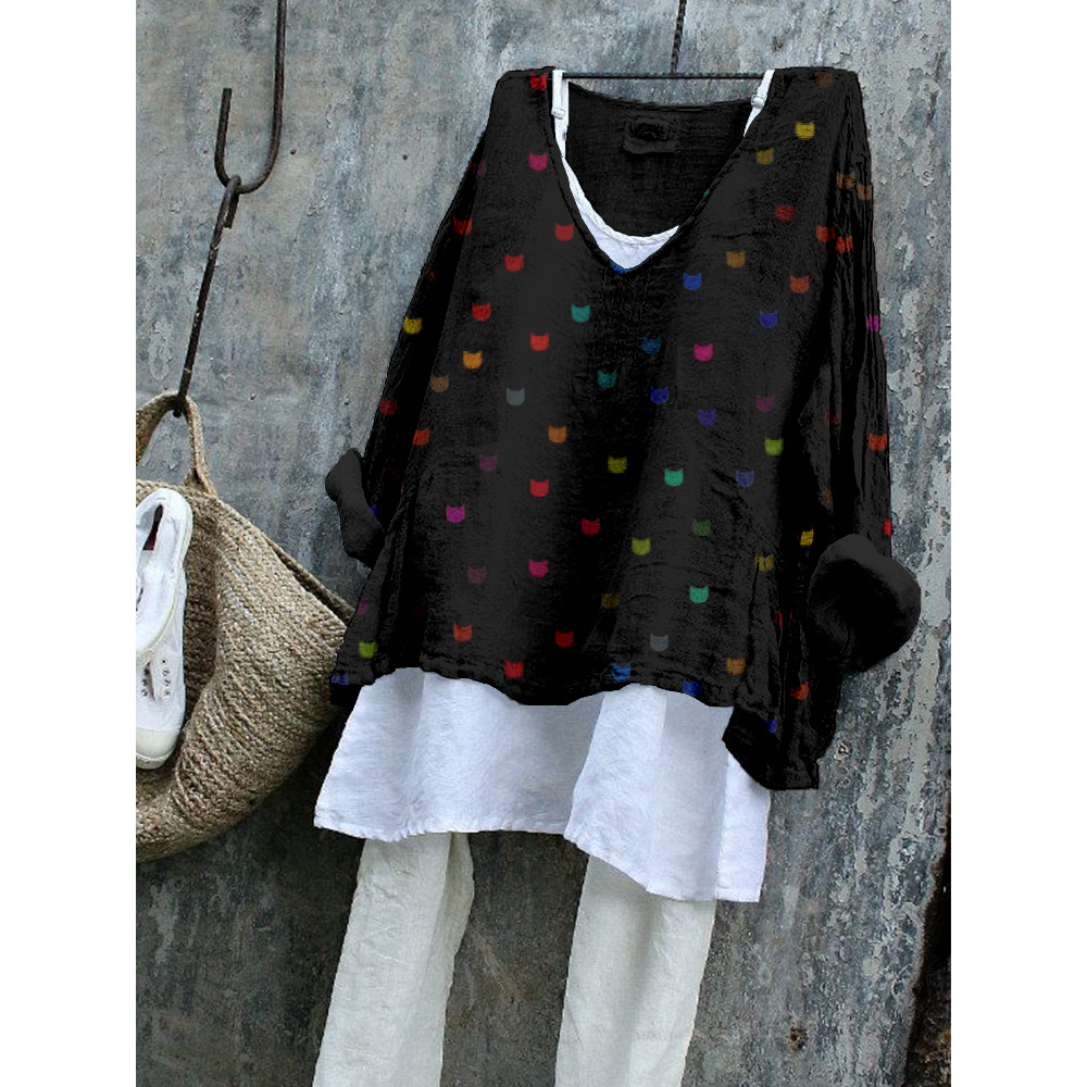 Cute Little Kitty Pattern Cozy Flowy Tunic