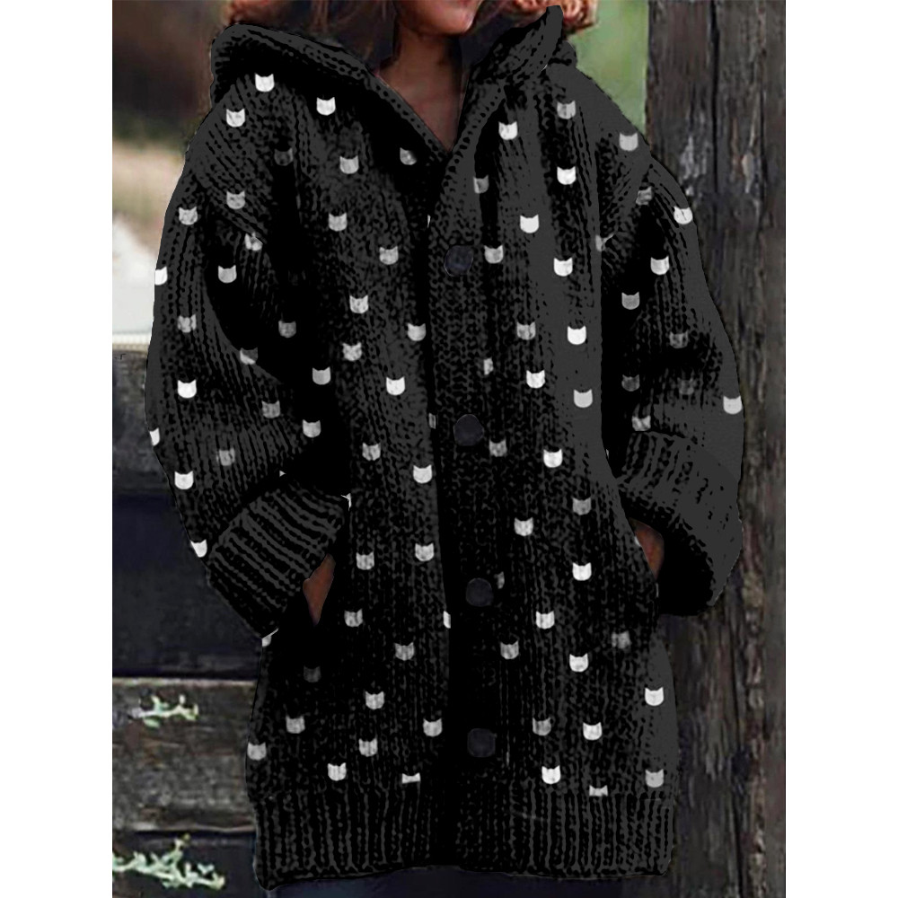 Cute Little Kitty Pattern Cozy Hooded Knit Cardigan