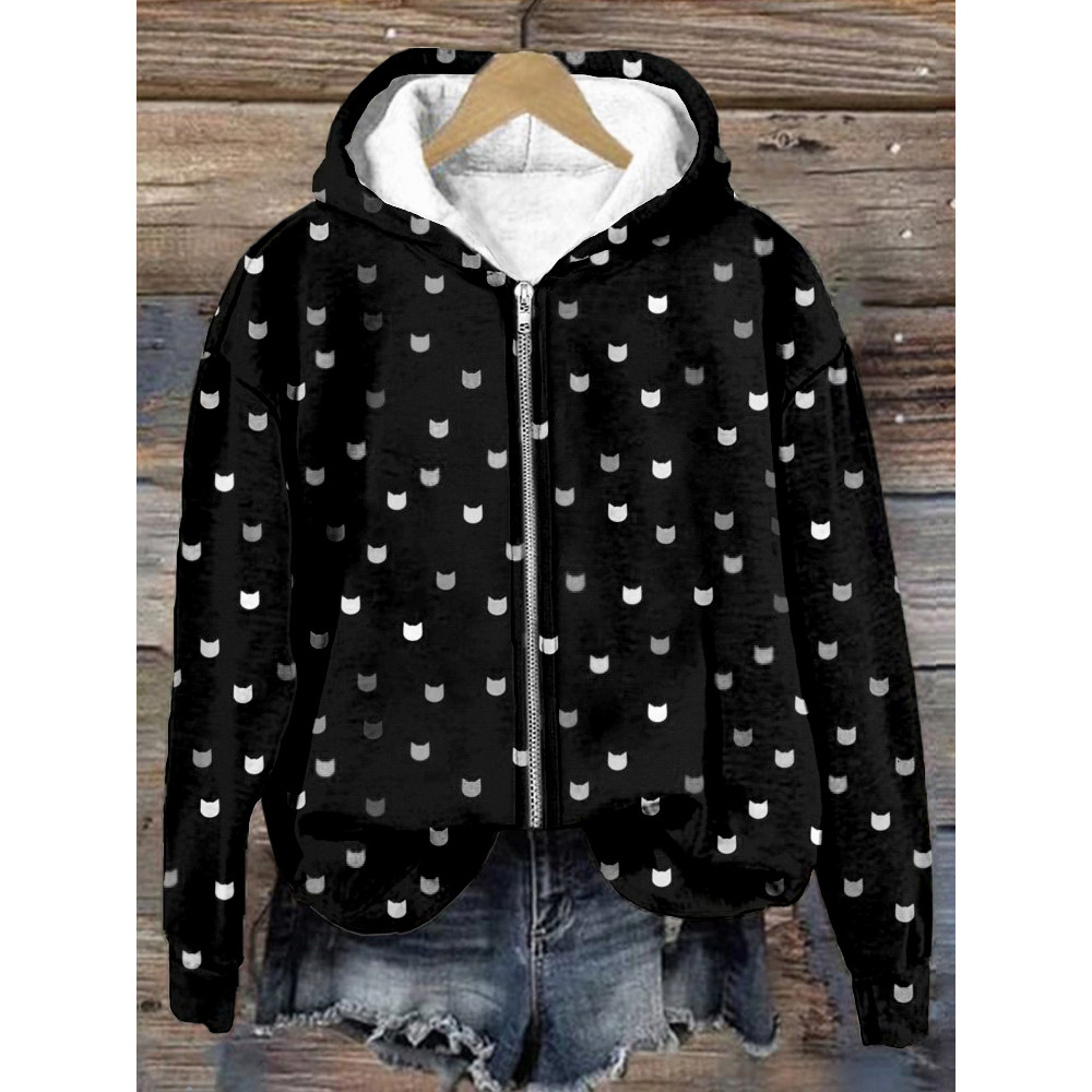 Cute Little Kitty Pattern Cozy Zip Up Hoodie