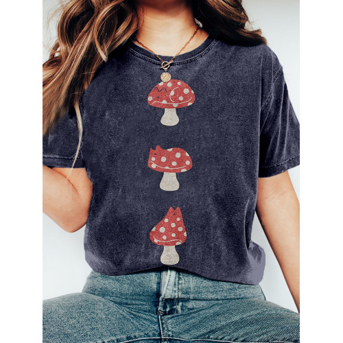 Cute Mushroom Cat Art Vintage Washed T Shirt