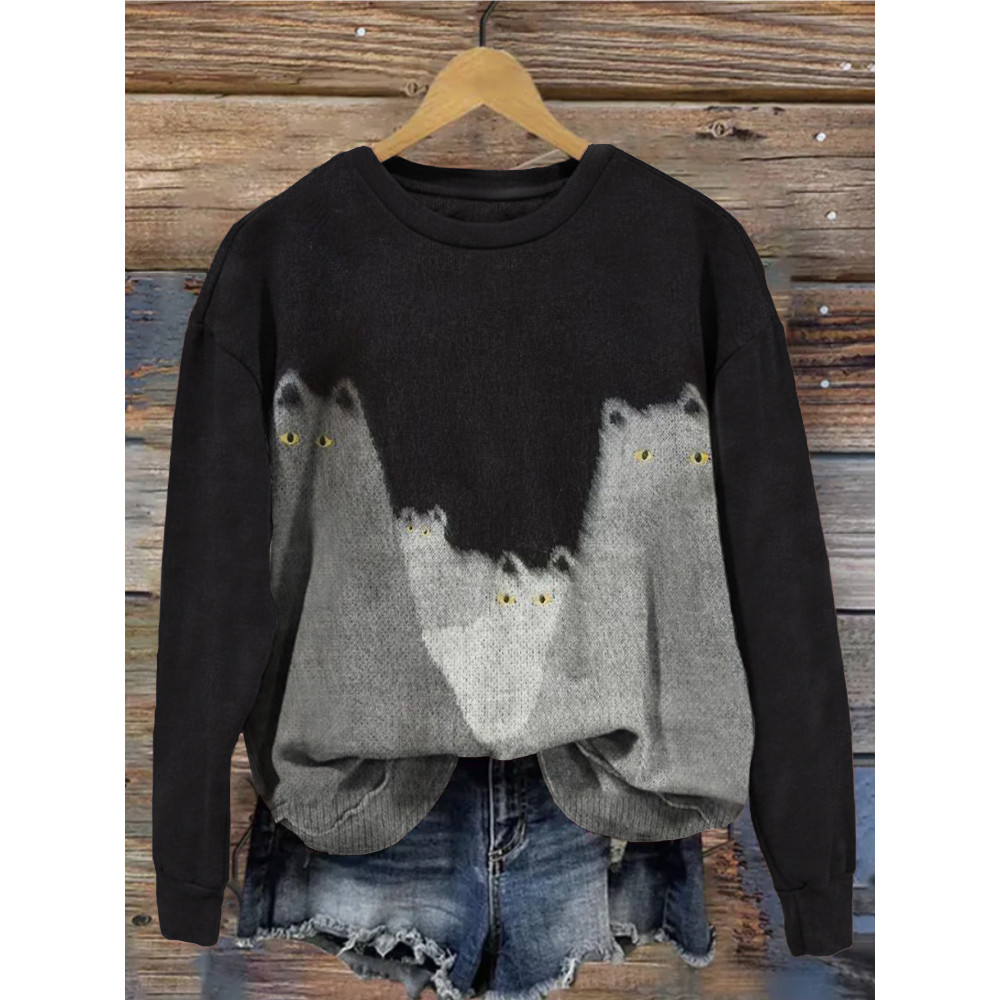 Cute Overlap Cat Knit Art Vintage Sweatshirt