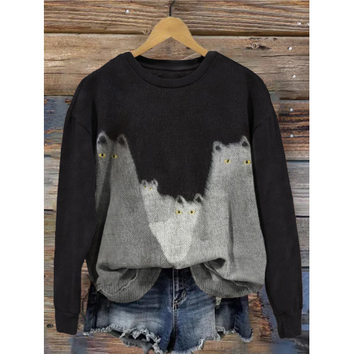 Cute Overlap Cat Knit Art Vintage Sweatshirt