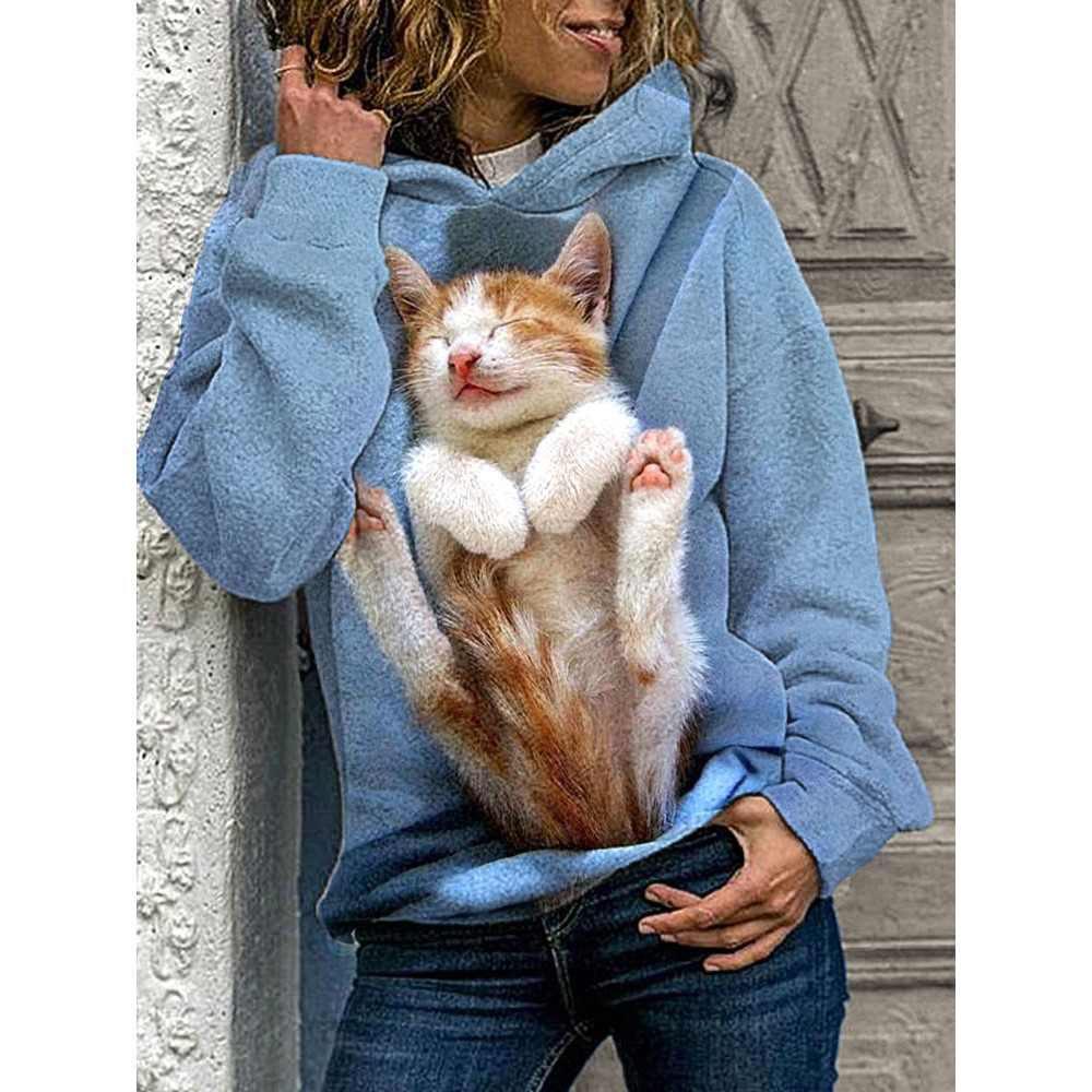 Cute Sleeping Cat Print Hooded
