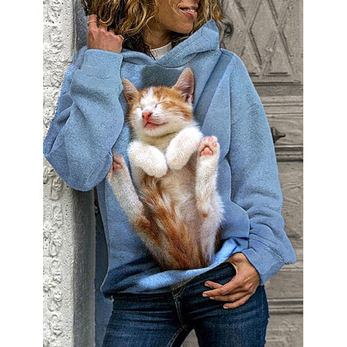 Cute Sleeping Cat Print Hooded