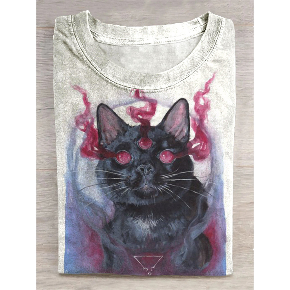 Dark Cat Art Abstract Print T-Shirt