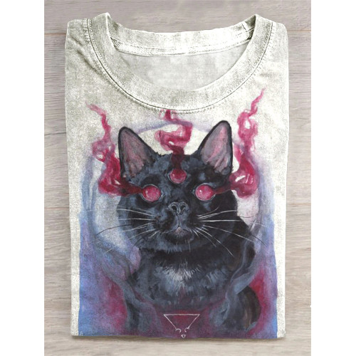 Dark Cat Art Abstract Print T-Shirt