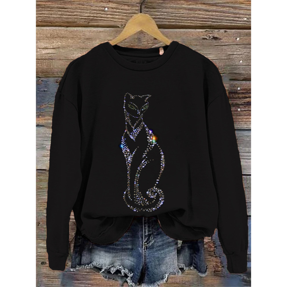 Diamond Cat Print Cozy Sweatshirt