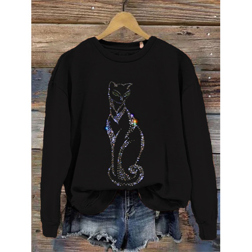 Diamond Cat Print Cozy Sweatshirt