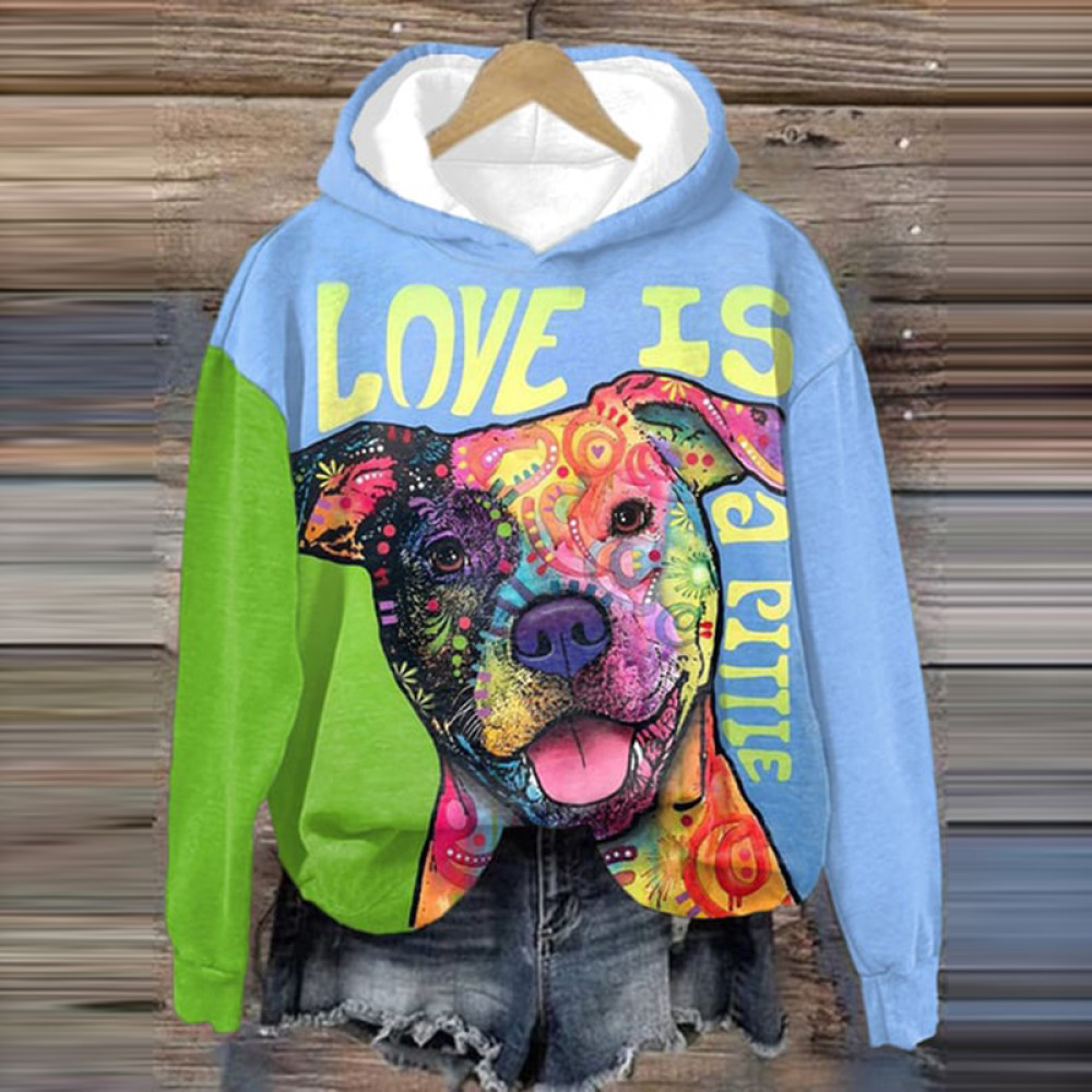 Dog Print Long Sleeve Casual Hoodie