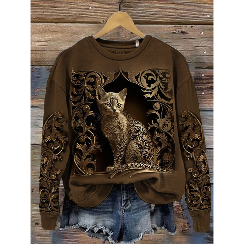 Elegant Cat Carving Art Comfy Sweatshirt