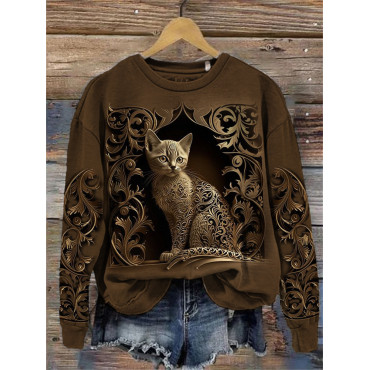 Elegant Cat Carving Art Comfy Sweatshirt