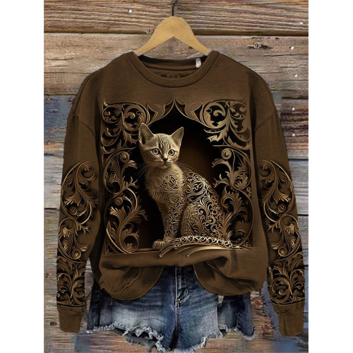 Elegant Cat Carving Art Comfy Sweatshirt