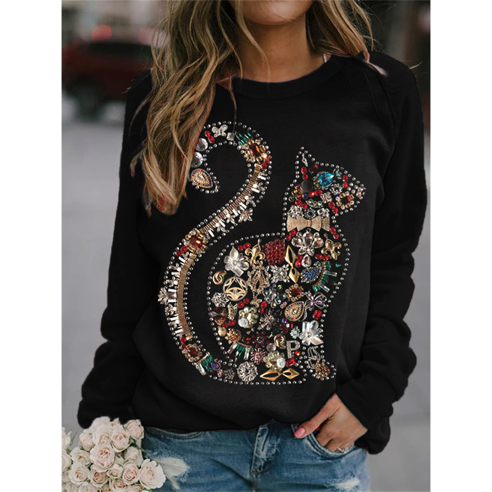 Elegant Cat Diamond Art Print Sweatshirt