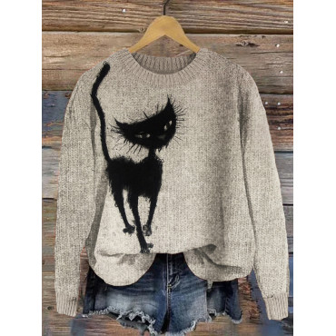 Elegant Fuzzy Black Cat Art Cozy Sweater