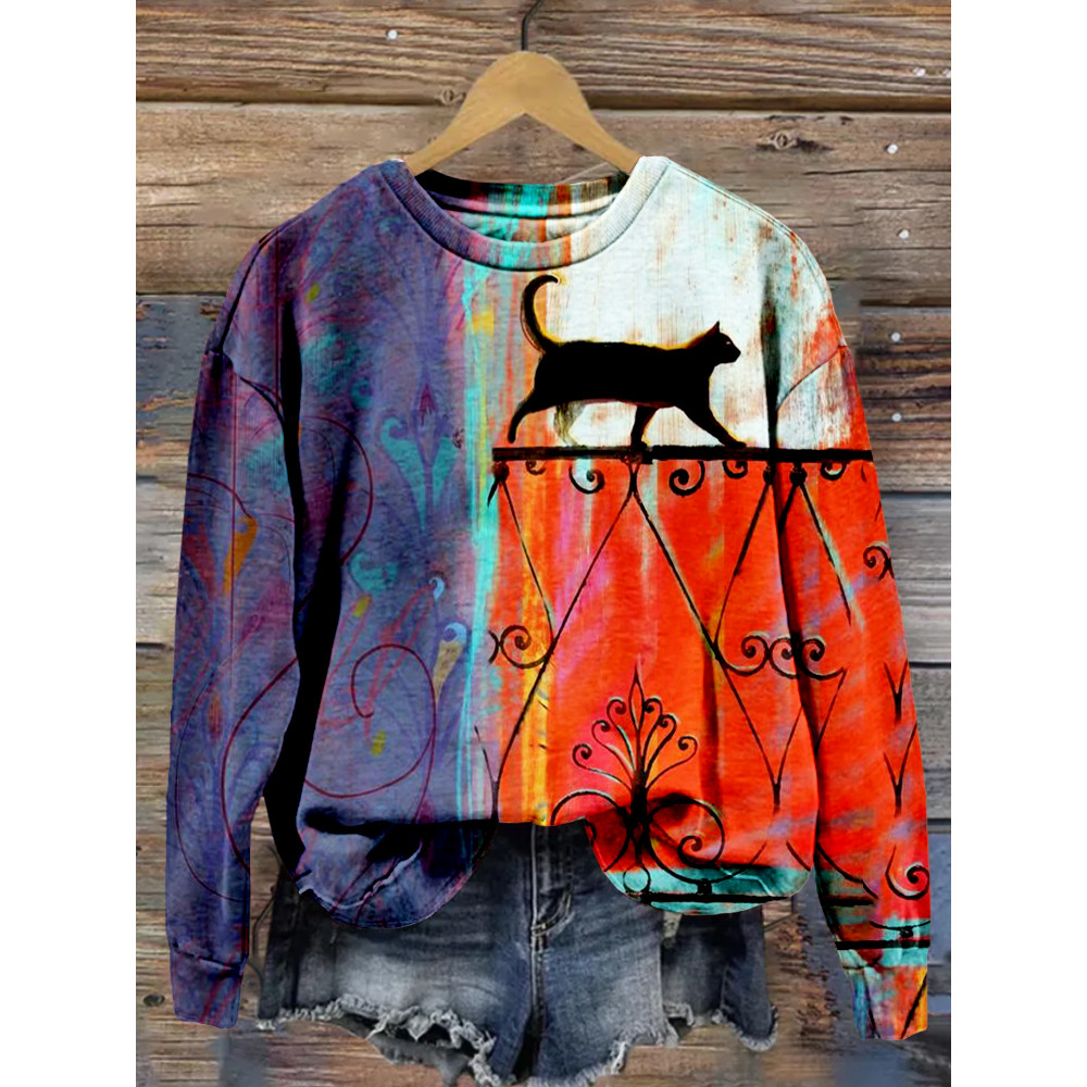 Elegant Walking Black Cat Comfy Sweatshirt