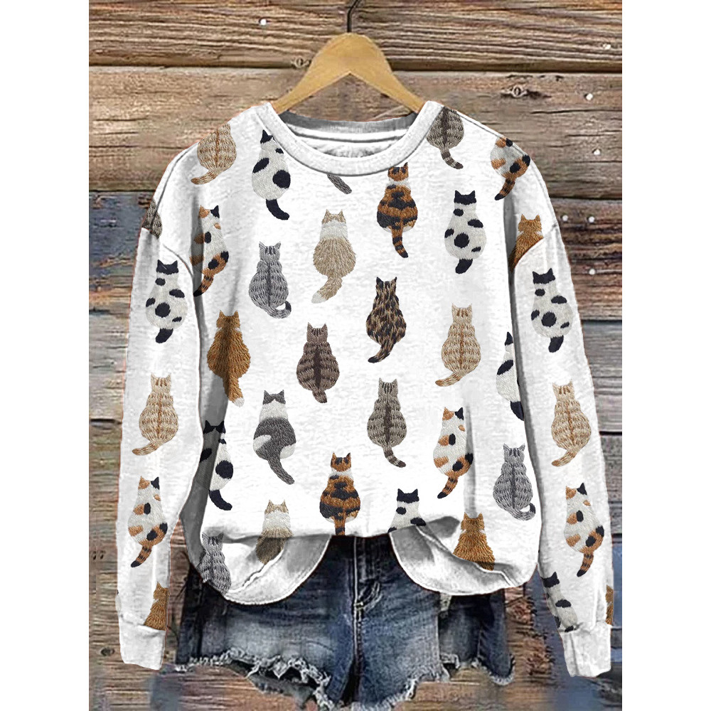 Embroidery Art Cats Casual Cozy Sweatshirt