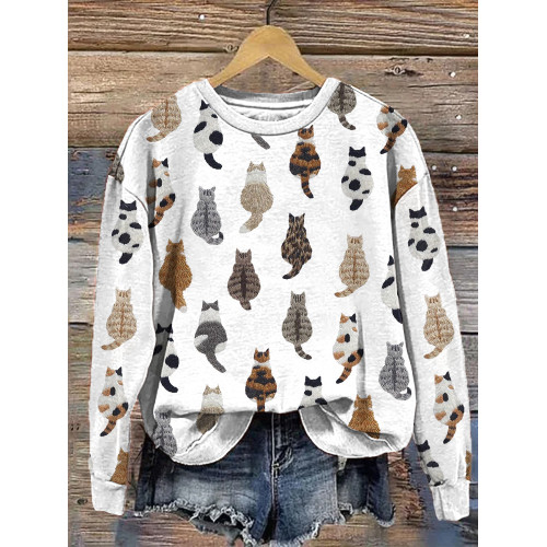 Embroidery Art Cats Casual Cozy Sweatshirt