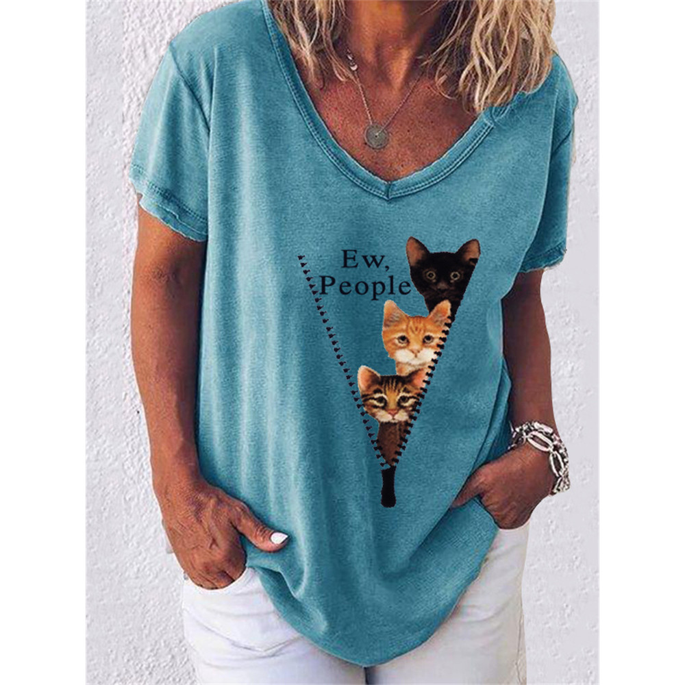 Ew People Cat Peeking Graphic T Shirt