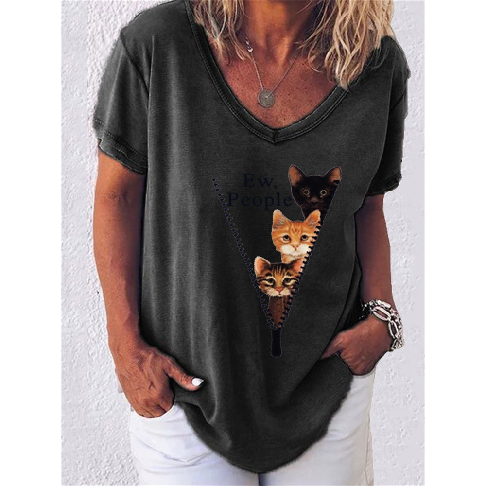 Ew People Cat Peeking Graphic T Shirt
