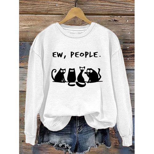Ew People Funny Cat Print Cotton Cozy Sweatshirt