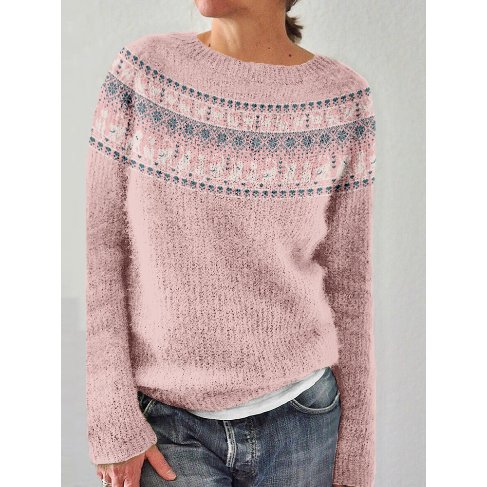 Fair Isle Knitting Cats Pattern Casual Cozy Sweater