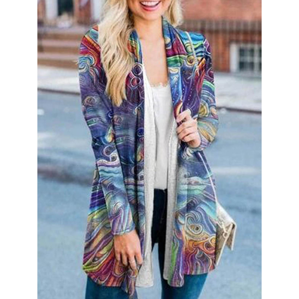 Fantasy Cat Printed Long-Sleeve Cardigan