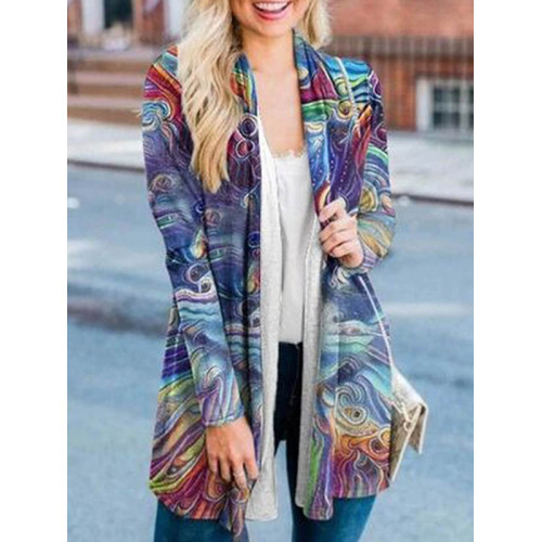 Fantasy Cat Printed Long-Sleeve Cardigan