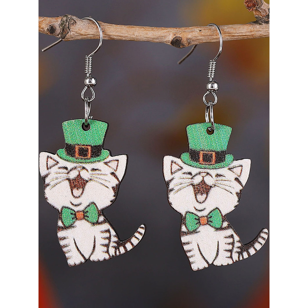 Fashion St. Patrick's Day Cat Earrings