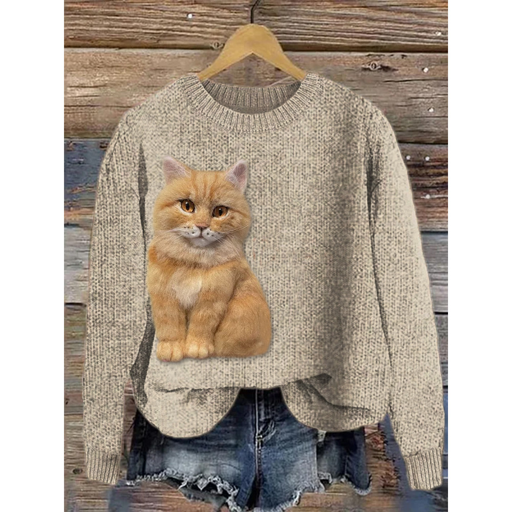 Felt Cute Cat Cozy Knit Sweater