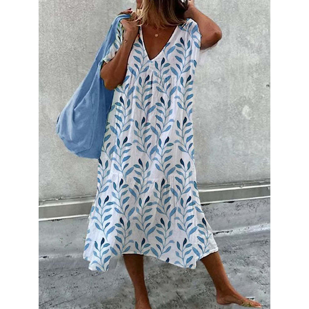 Foliage Painting Art V Neck Midi Dress