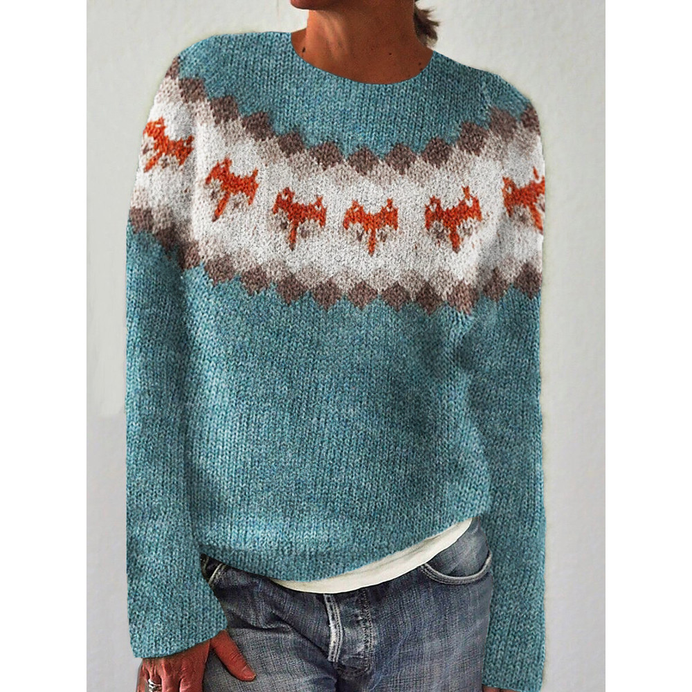 Fox Inspired Knit Cozy Yoke Sweater
