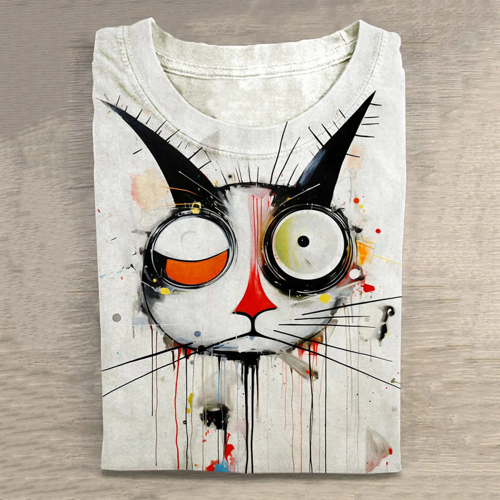 Funny Abstract Cat Art Print T-Shirt