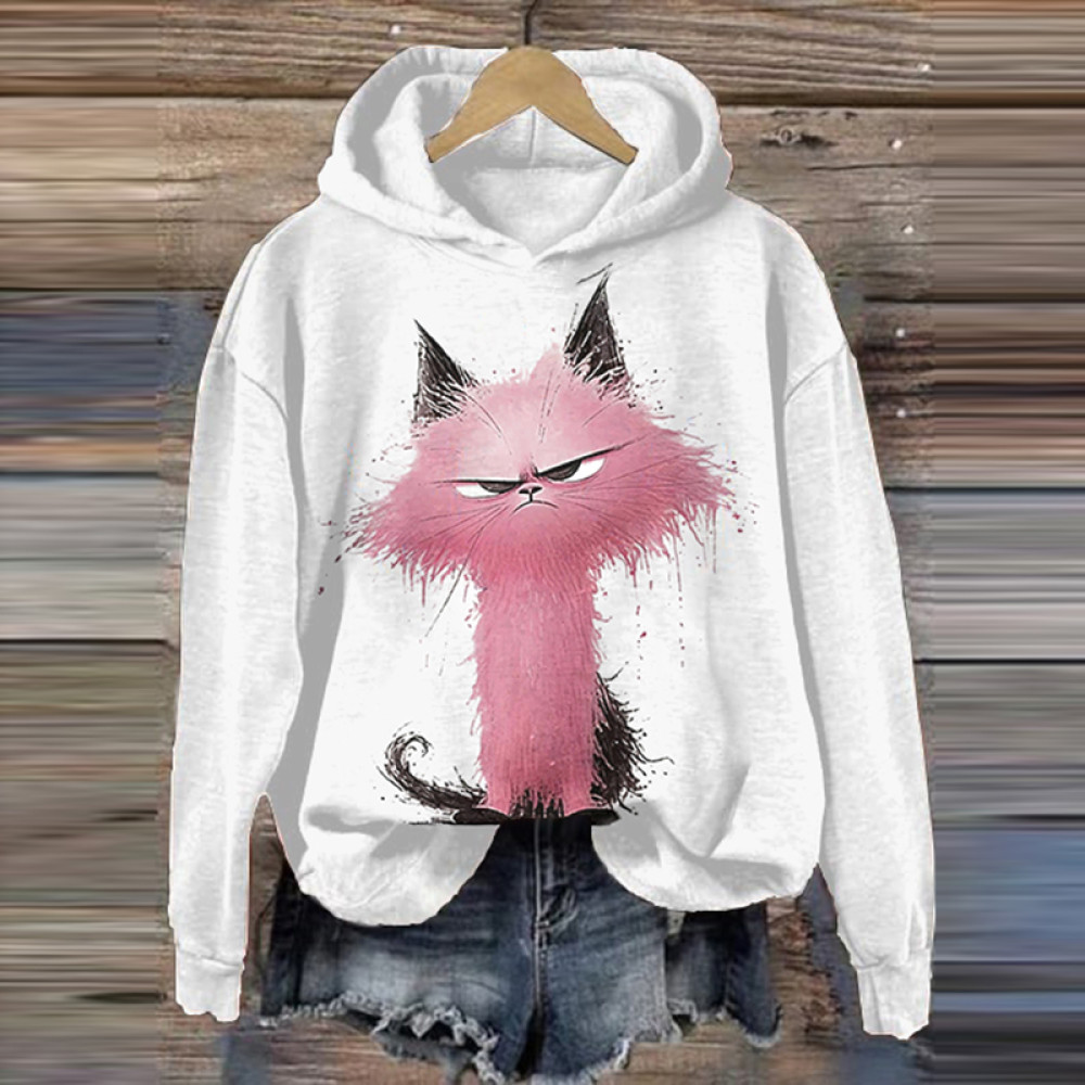 Funny Angry Cat Art Design Print Casual Hoodie